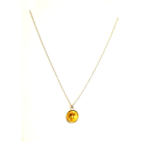 Yellow Sunflower Bezel Citrine Rhodium Over Sterling Silver Solitaire Pendant - Picture 5 of 5